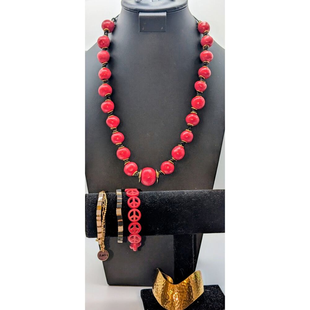 Mixed Jewelry of Red Black Gold Theme Five Piece Lot